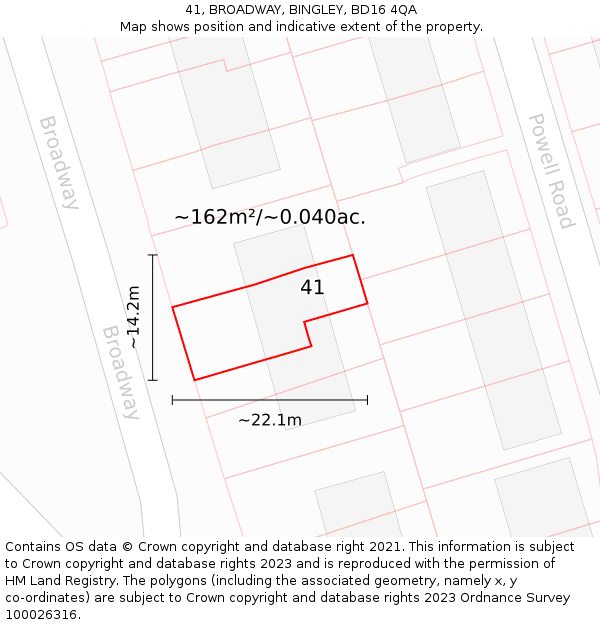 41, BROADWAY, BINGLEY, BD16 4QA: Plot and title map