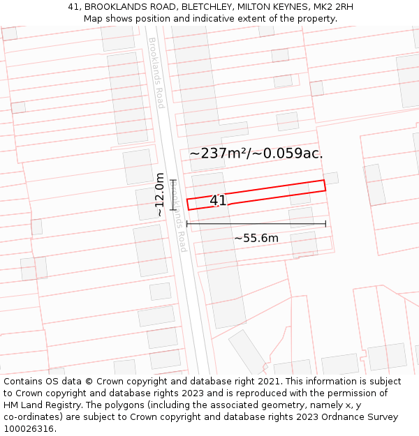 41, BROOKLANDS ROAD, BLETCHLEY, MILTON KEYNES, MK2 2RH: Plot and title map