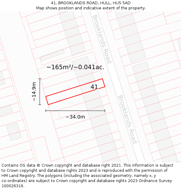 41, BROOKLANDS ROAD, HULL, HU5 5AD: Plot and title map