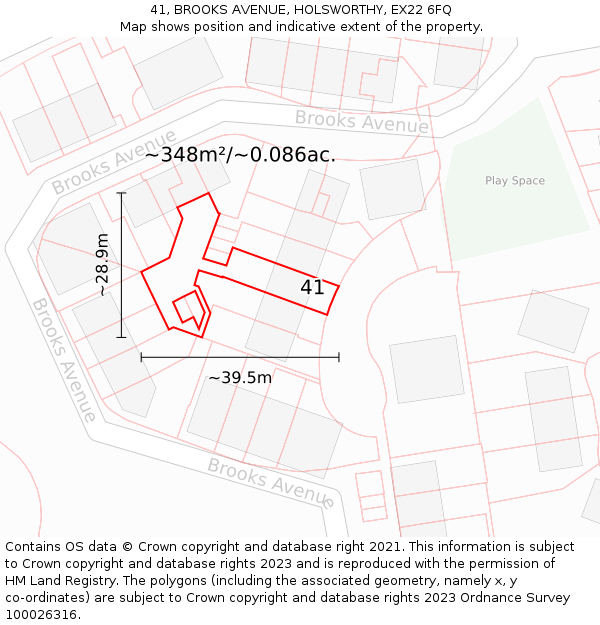 41, BROOKS AVENUE, HOLSWORTHY, EX22 6FQ: Plot and title map