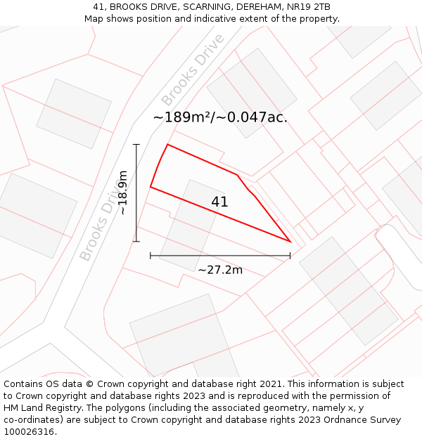 41, BROOKS DRIVE, SCARNING, DEREHAM, NR19 2TB: Plot and title map