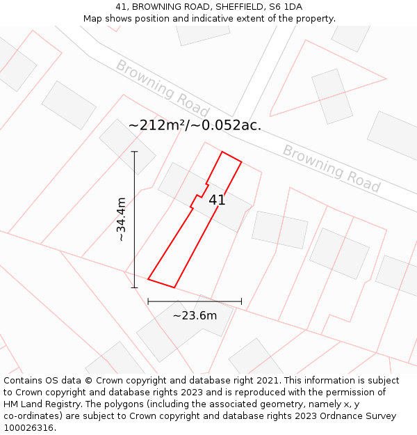 41, BROWNING ROAD, SHEFFIELD, S6 1DA: Plot and title map