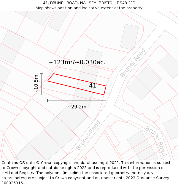 41, BRUNEL ROAD, NAILSEA, BRISTOL, BS48 2FD: Plot and title map