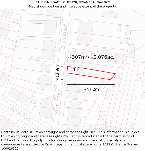 41, BRYN ROAD, LOUGHOR, SWANSEA, SA4 6PG: Plot and title map