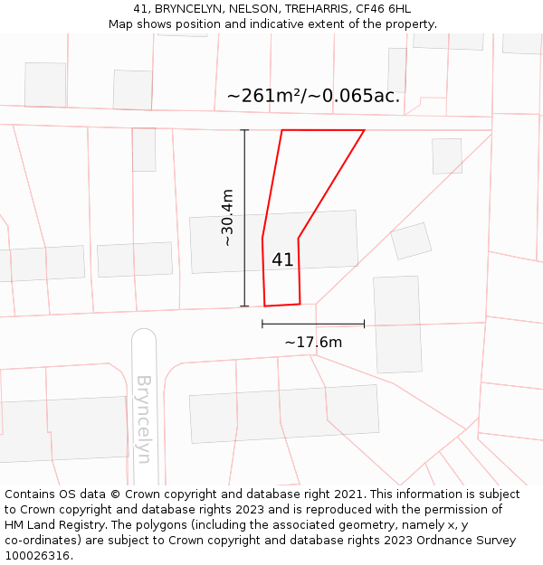 41, BRYNCELYN, NELSON, TREHARRIS, CF46 6HL: Plot and title map