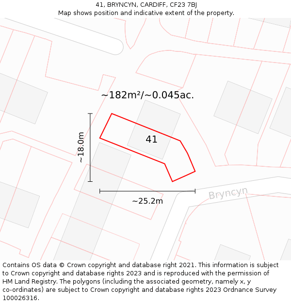 41, BRYNCYN, CARDIFF, CF23 7BJ: Plot and title map