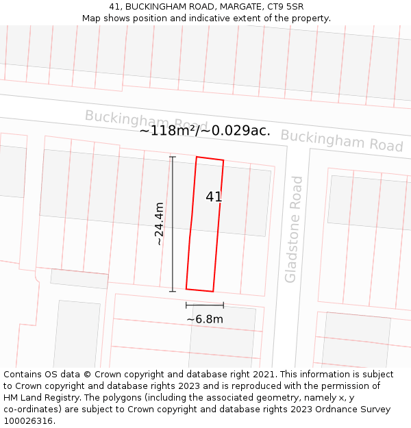 41, BUCKINGHAM ROAD, MARGATE, CT9 5SR: Plot and title map