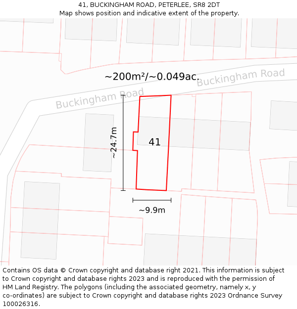 41, BUCKINGHAM ROAD, PETERLEE, SR8 2DT: Plot and title map