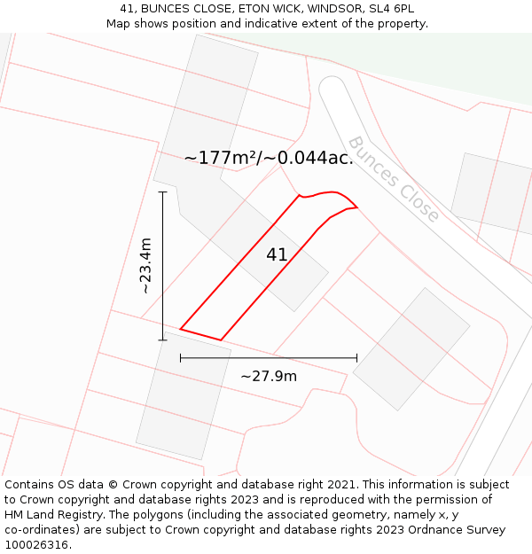 41, BUNCES CLOSE, ETON WICK, WINDSOR, SL4 6PL: Plot and title map