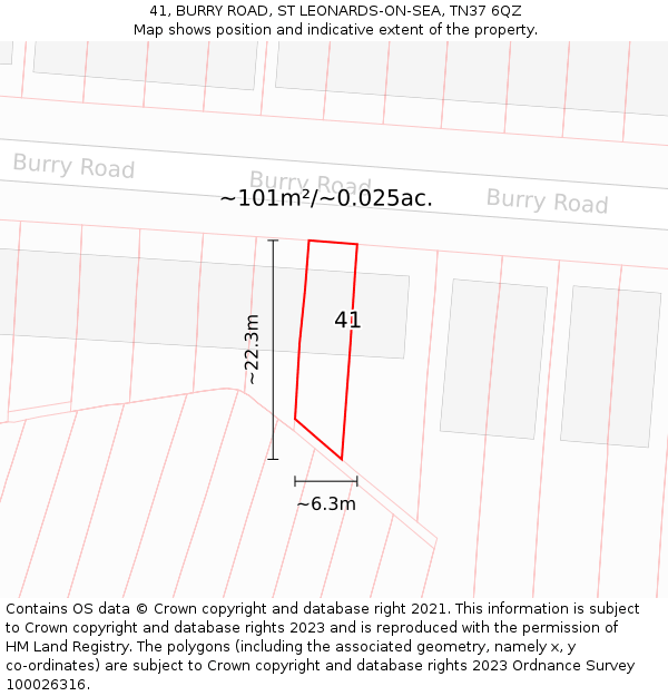 41, BURRY ROAD, ST LEONARDS-ON-SEA, TN37 6QZ: Plot and title map