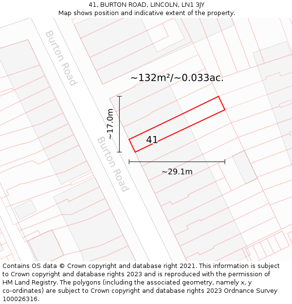 41, BURTON ROAD, LINCOLN, LN1 3JY: Plot and title map