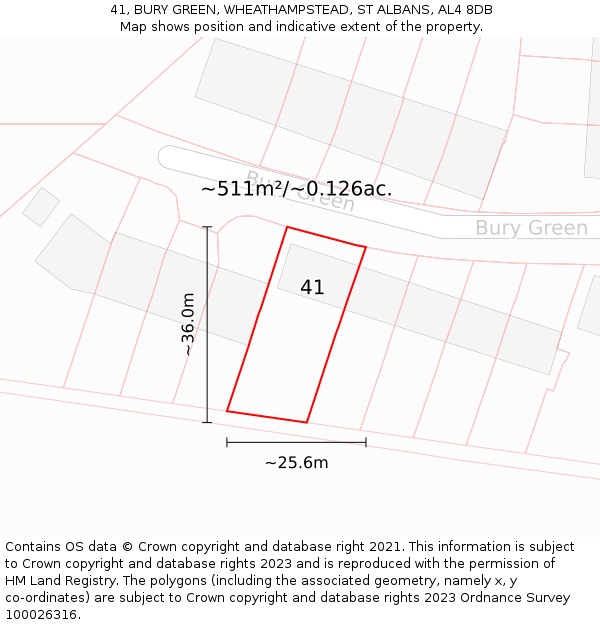 41, BURY GREEN, WHEATHAMPSTEAD, ST ALBANS, AL4 8DB: Plot and title map