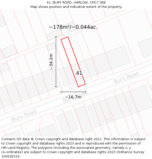 41, BURY ROAD, HARLOW, CM17 0EE: Plot and title map