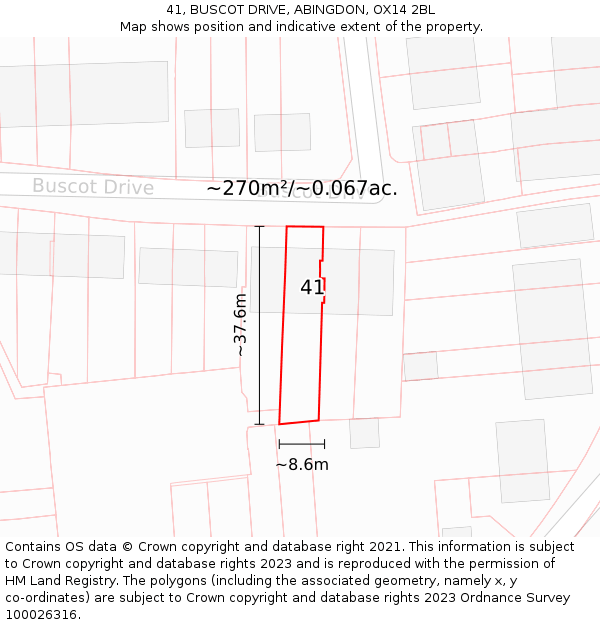 41, BUSCOT DRIVE, ABINGDON, OX14 2BL: Plot and title map