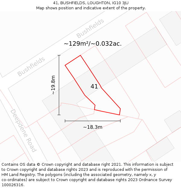41, BUSHFIELDS, LOUGHTON, IG10 3JU: Plot and title map