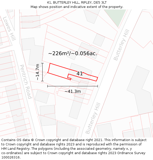 41, BUTTERLEY HILL, RIPLEY, DE5 3LT: Plot and title map