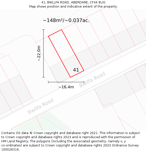 41, BWLLFA ROAD, ABERDARE, CF44 8UG: Plot and title map
