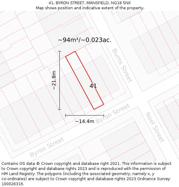 41, BYRON STREET, MANSFIELD, NG18 5NX: Plot and title map