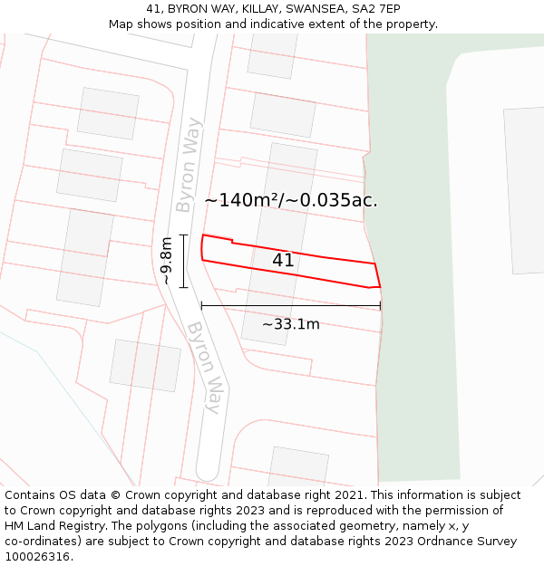 41, BYRON WAY, KILLAY, SWANSEA, SA2 7EP: Plot and title map