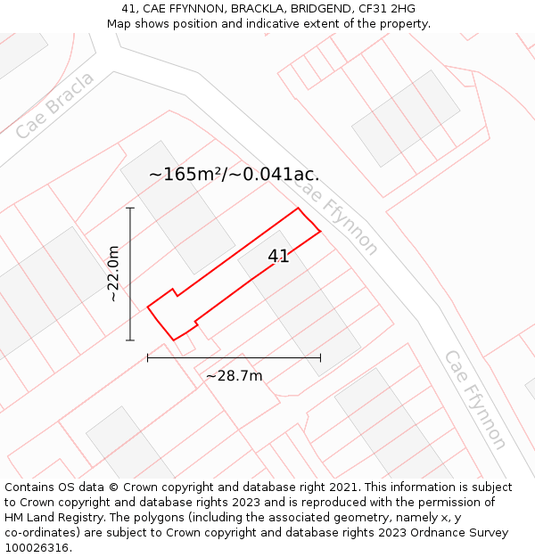 41, CAE FFYNNON, BRACKLA, BRIDGEND, CF31 2HG: Plot and title map