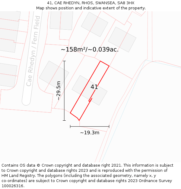 41, CAE RHEDYN, RHOS, SWANSEA, SA8 3HX: Plot and title map