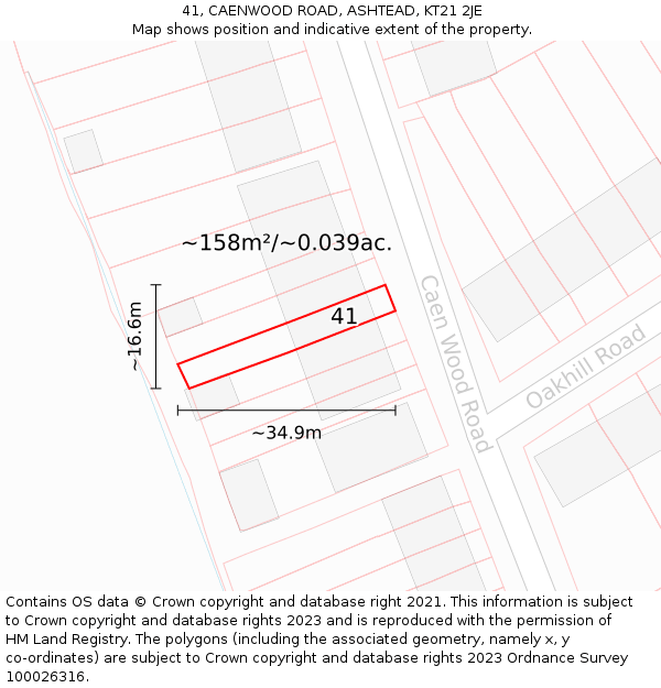 41, CAENWOOD ROAD, ASHTEAD, KT21 2JE: Plot and title map