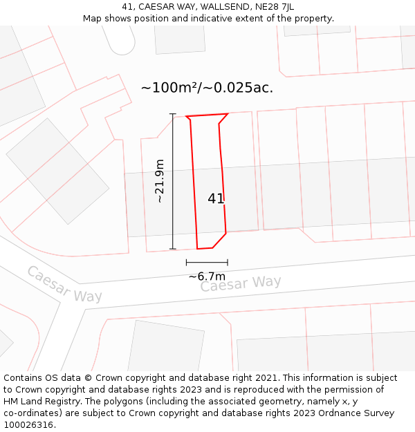 41, CAESAR WAY, WALLSEND, NE28 7JL: Plot and title map