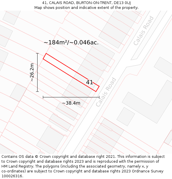 41, CALAIS ROAD, BURTON-ON-TRENT, DE13 0UJ: Plot and title map