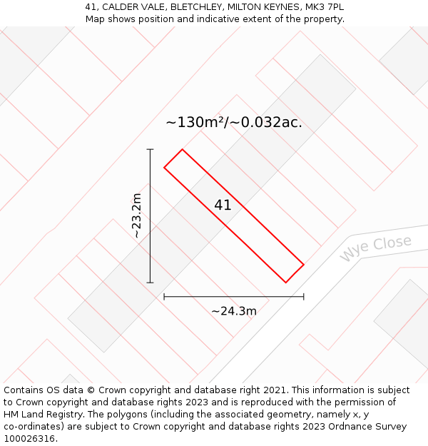 41, CALDER VALE, BLETCHLEY, MILTON KEYNES, MK3 7PL: Plot and title map