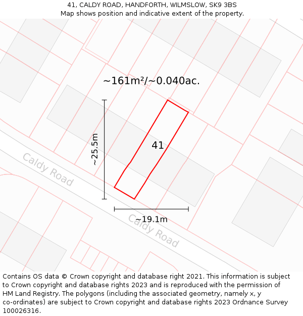 41, CALDY ROAD, HANDFORTH, WILMSLOW, SK9 3BS: Plot and title map
