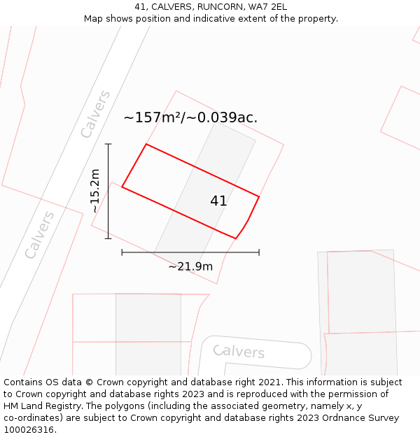41, CALVERS, RUNCORN, WA7 2EL: Plot and title map