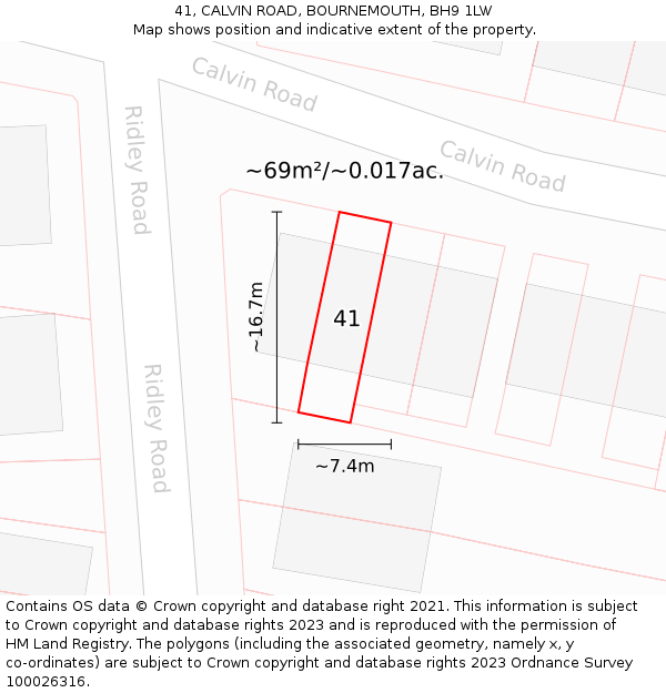 41, CALVIN ROAD, BOURNEMOUTH, BH9 1LW: Plot and title map