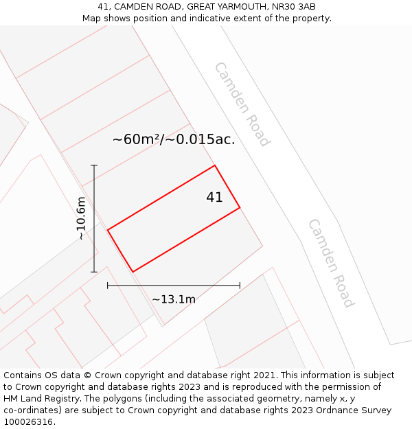 41, CAMDEN ROAD, GREAT YARMOUTH, NR30 3AB: Plot and title map