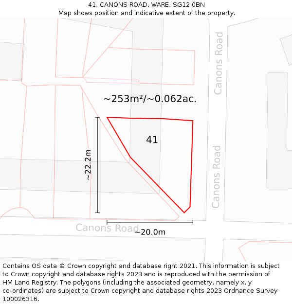 41, CANONS ROAD, WARE, SG12 0BN: Plot and title map