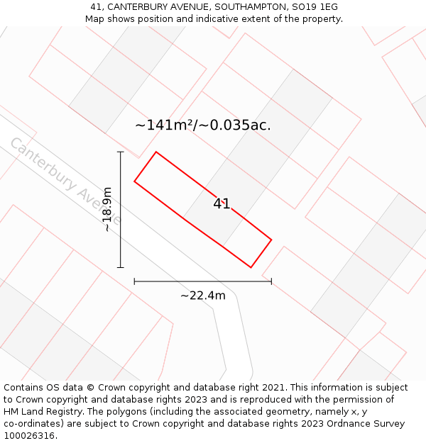 41, CANTERBURY AVENUE, SOUTHAMPTON, SO19 1EG: Plot and title map