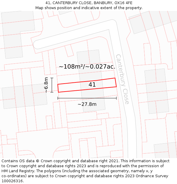 41, CANTERBURY CLOSE, BANBURY, OX16 4FE: Plot and title map