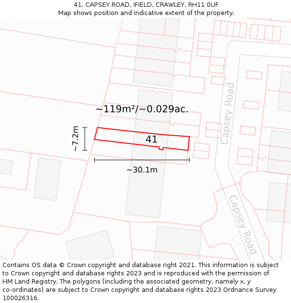41, CAPSEY ROAD, IFIELD, CRAWLEY, RH11 0UF: Plot and title map