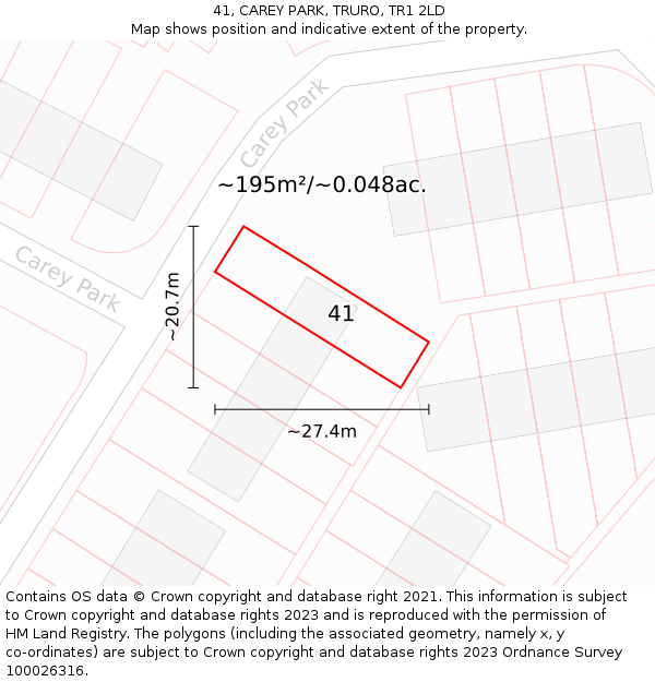 41, CAREY PARK, TRURO, TR1 2LD: Plot and title map