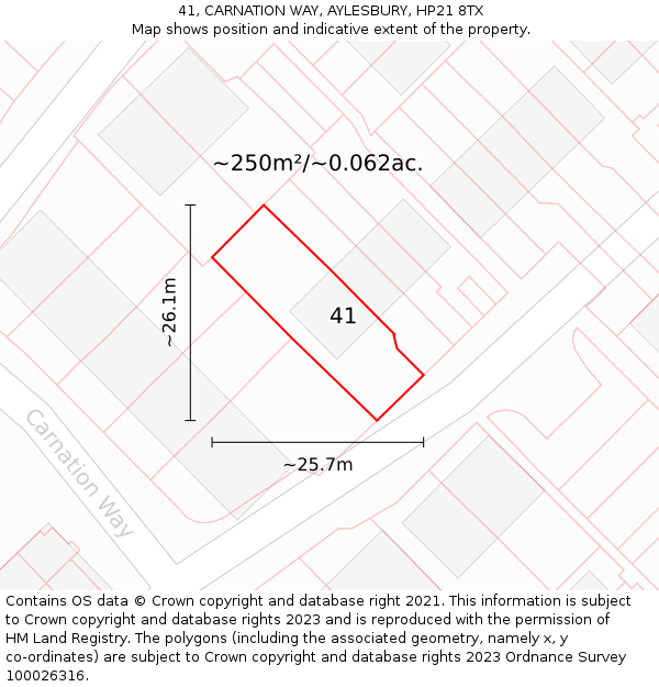 41, CARNATION WAY, AYLESBURY, HP21 8TX: Plot and title map
