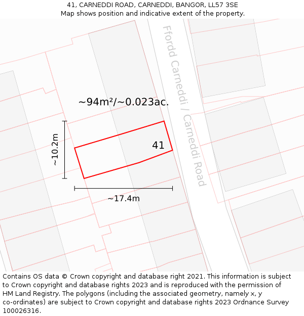 41, CARNEDDI ROAD, CARNEDDI, BANGOR, LL57 3SE: Plot and title map