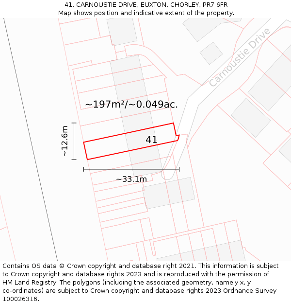 41, CARNOUSTIE DRIVE, EUXTON, CHORLEY, PR7 6FR: Plot and title map