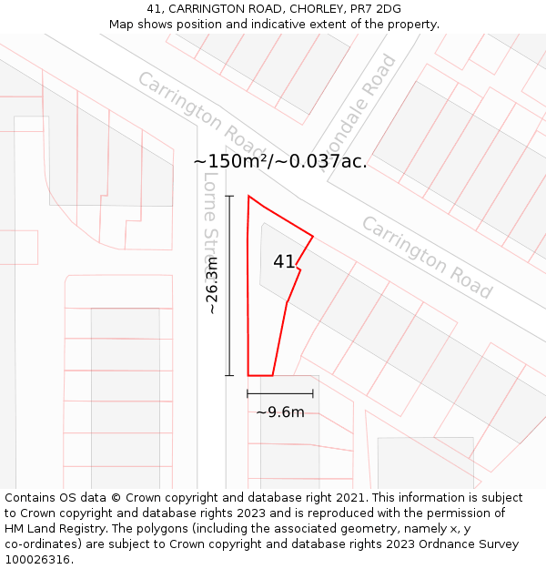 41, CARRINGTON ROAD, CHORLEY, PR7 2DG: Plot and title map