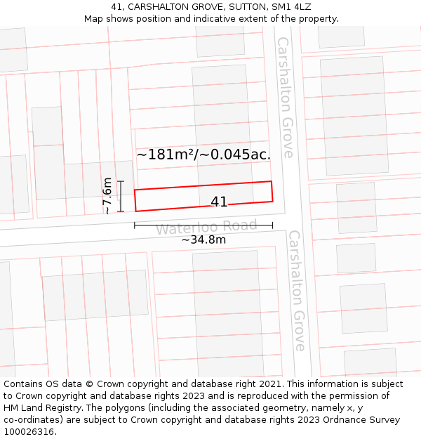 41, CARSHALTON GROVE, SUTTON, SM1 4LZ: Plot and title map