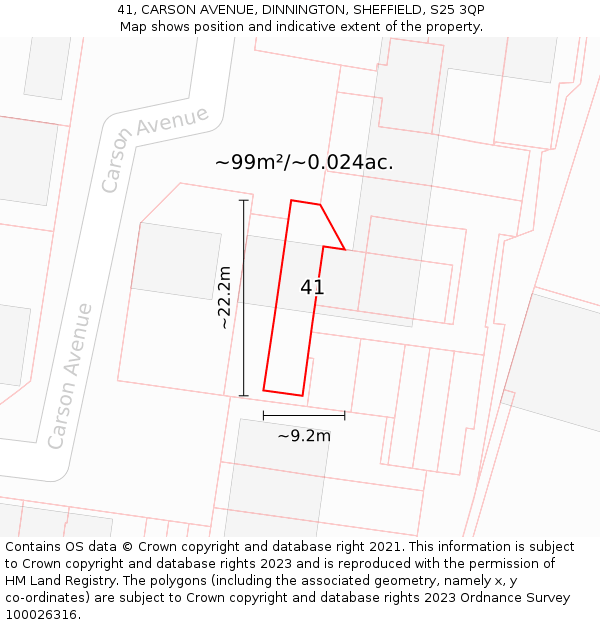 41, CARSON AVENUE, DINNINGTON, SHEFFIELD, S25 3QP: Plot and title map