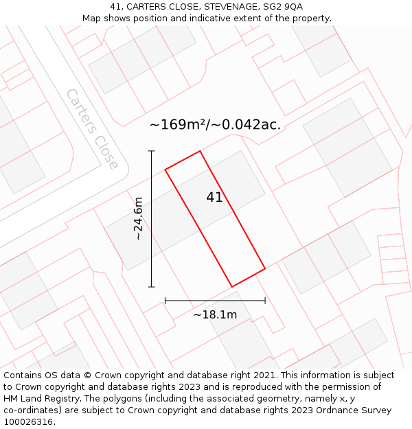 41, CARTERS CLOSE, STEVENAGE, SG2 9QA: Plot and title map