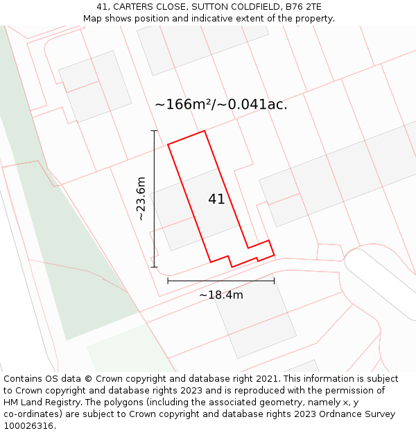 41, CARTERS CLOSE, SUTTON COLDFIELD, B76 2TE: Plot and title map