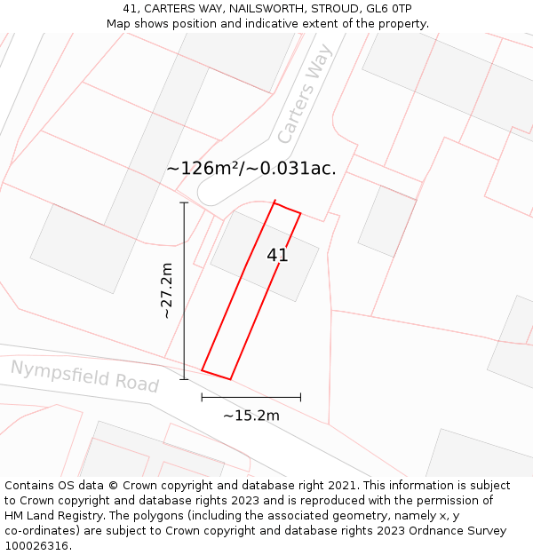 41, CARTERS WAY, NAILSWORTH, STROUD, GL6 0TP: Plot and title map