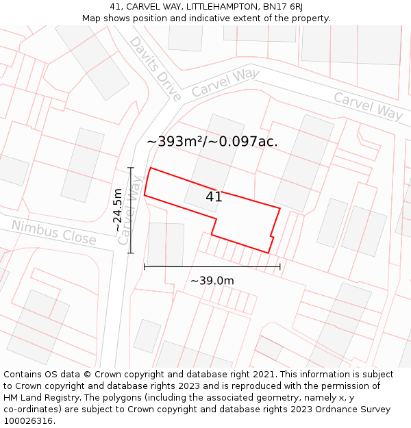 41, CARVEL WAY, LITTLEHAMPTON, BN17 6RJ: Plot and title map
