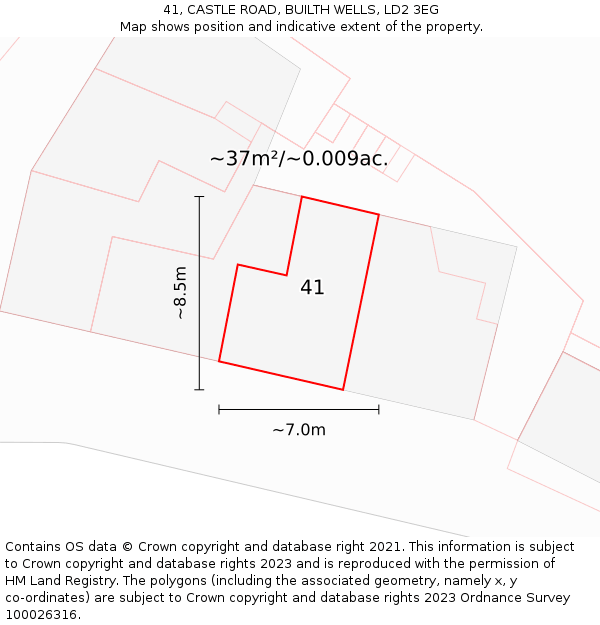 41, CASTLE ROAD, BUILTH WELLS, LD2 3EG: Plot and title map
