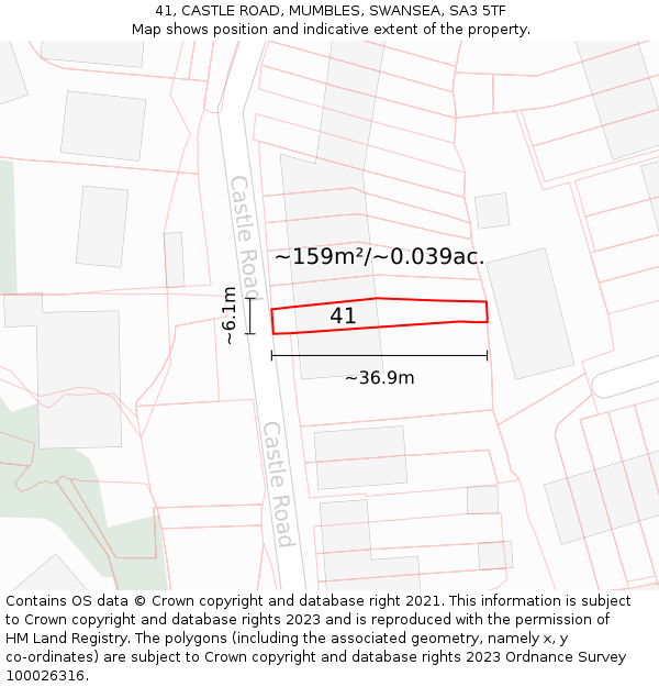 41, CASTLE ROAD, MUMBLES, SWANSEA, SA3 5TF: Plot and title map
